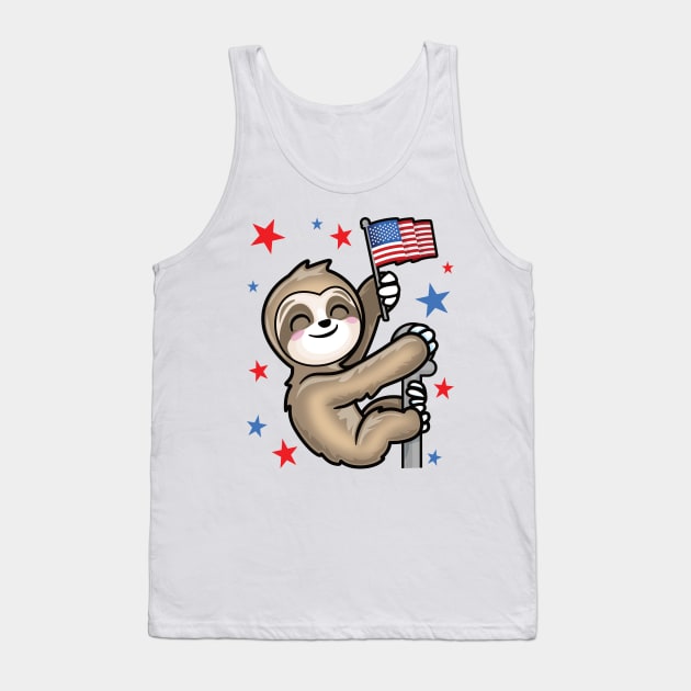 USA American Patriotic Cute Climbing Sloth Stars Tank Top by PnJ